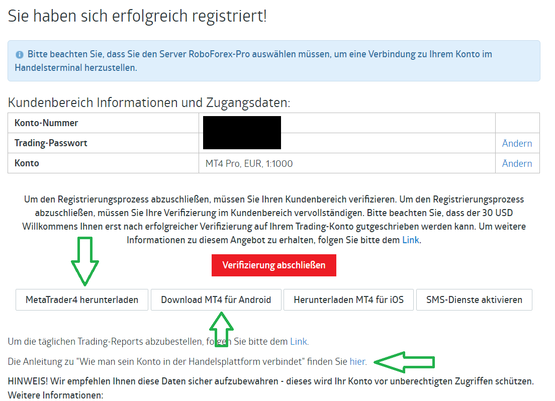 Kontodaten RoboForex